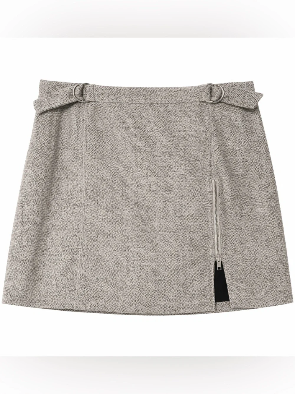 FREE PEOPLE Midnight Magic Print Mini Skirt Size 12 Taupe Moto Zip A-Line